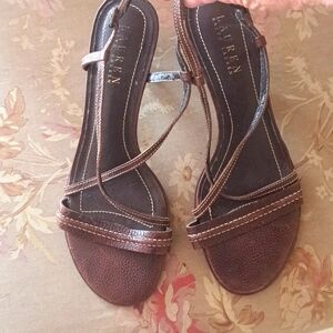 Ralph Lauren Brown Leather Strappy Sandals sz8 some peeling from being closet